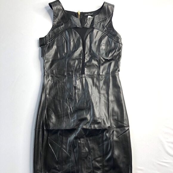 Chocolate Black Faux Leather Strappy Sleeveless Dress - Picture 7 of 9